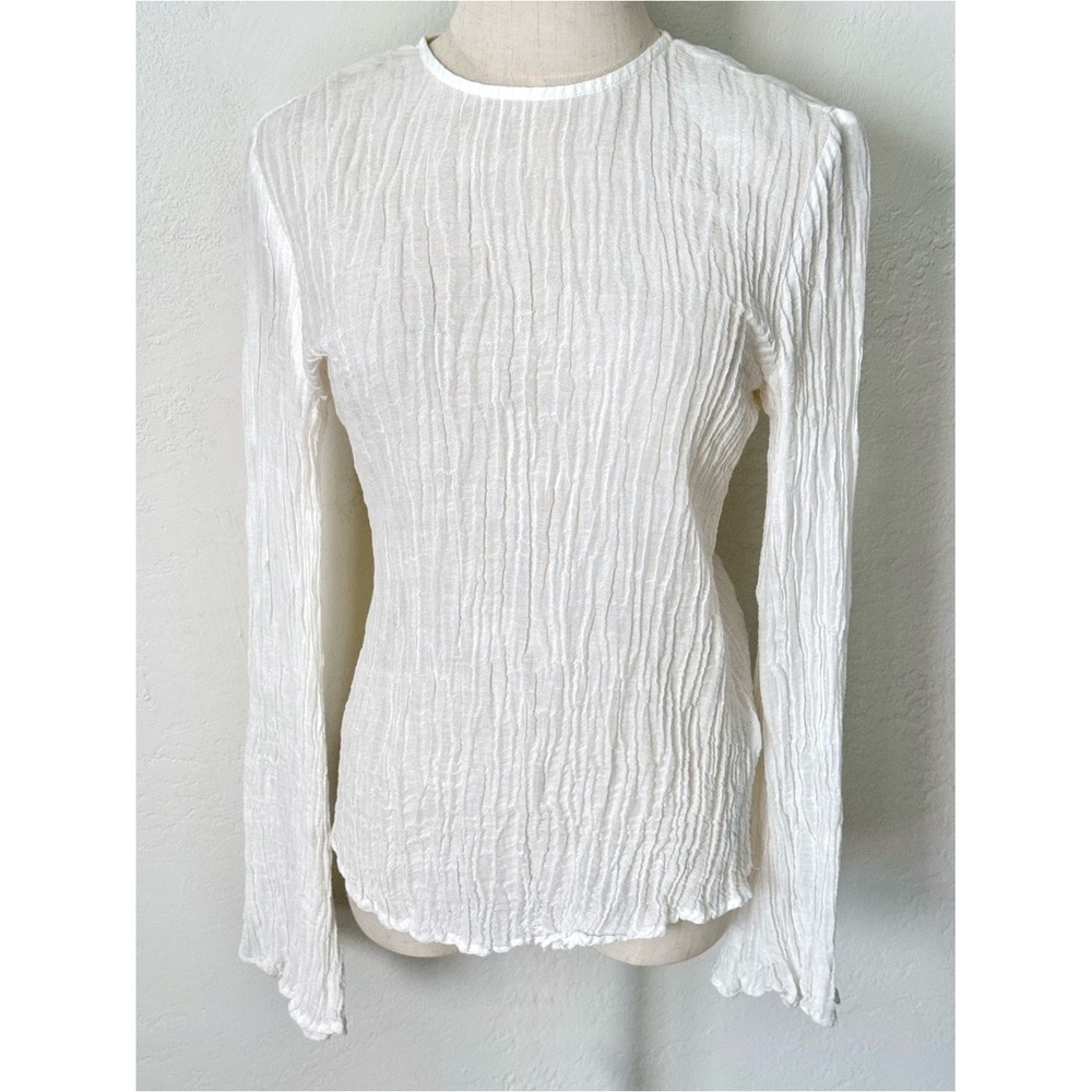 C/MEO Collective NWOT Linen White Crinkle Open Back Long Bell Sleeve Top M Boho